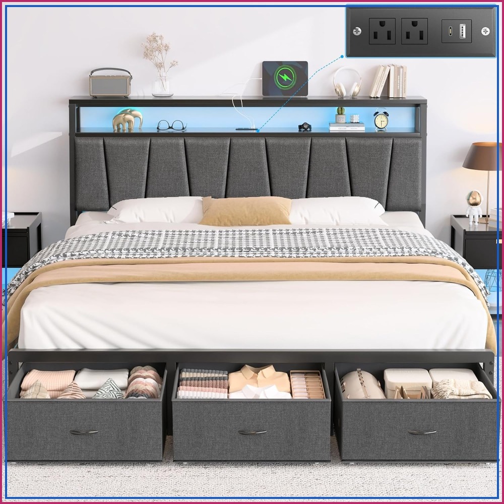 King Size Bed Frame With Storage Drawers - Rangka Tempat Tidur King Size dengan
