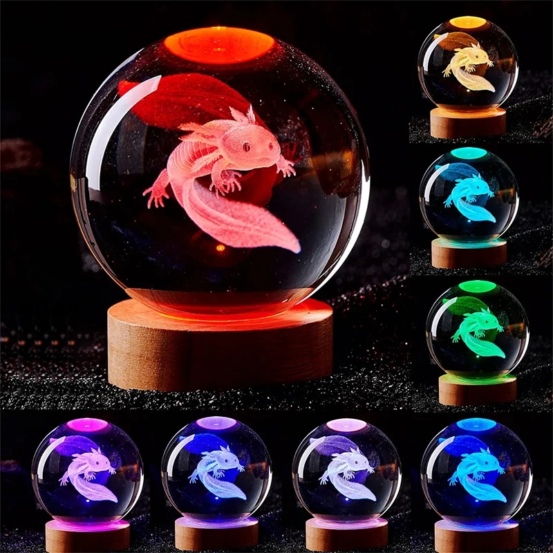 Floating Nightstand With Led Light - D2 3D Axolotl lampu ukiran bola