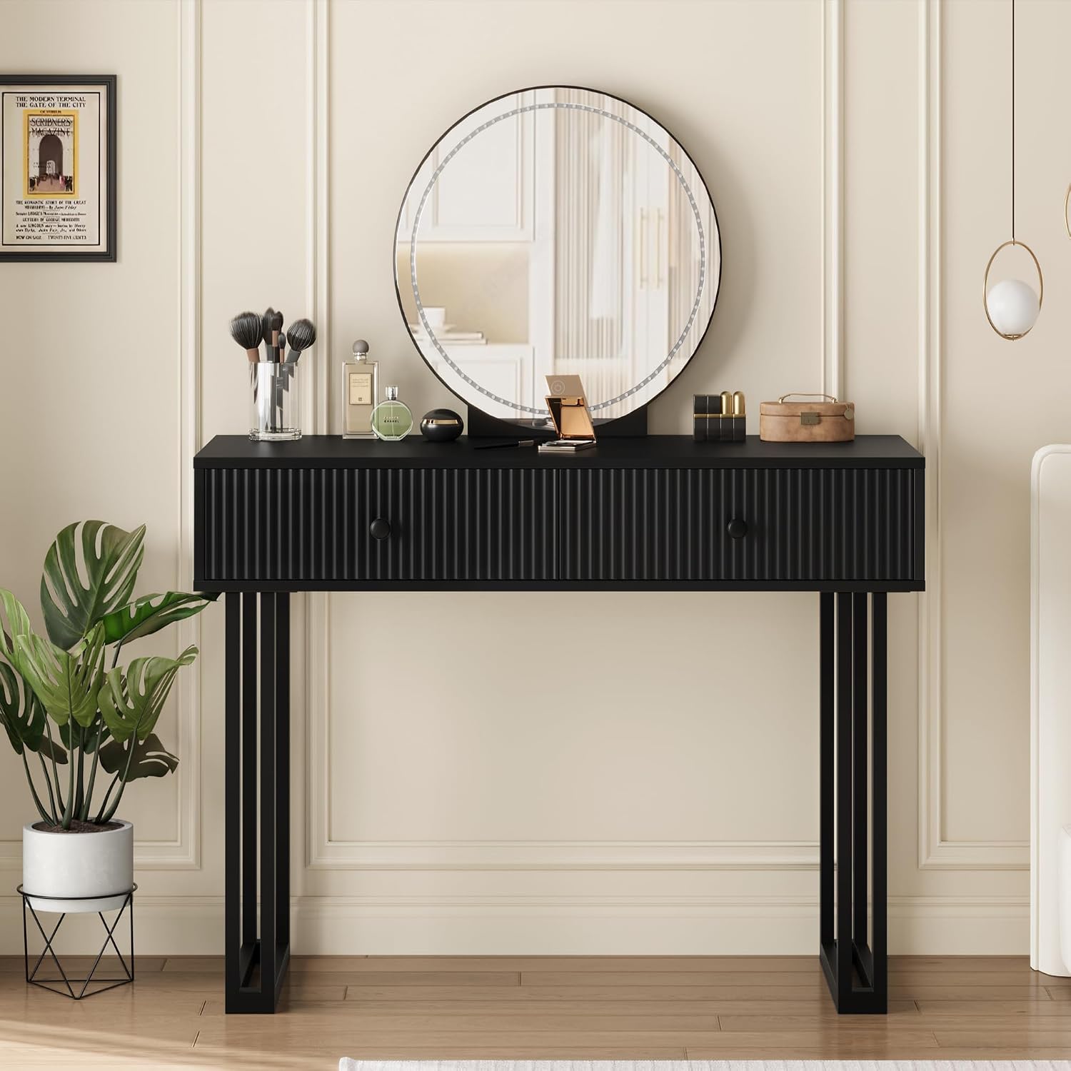 Dressing Table Vanity With Lighted Mirror - Meja Rias Modern Warna Hitam dari