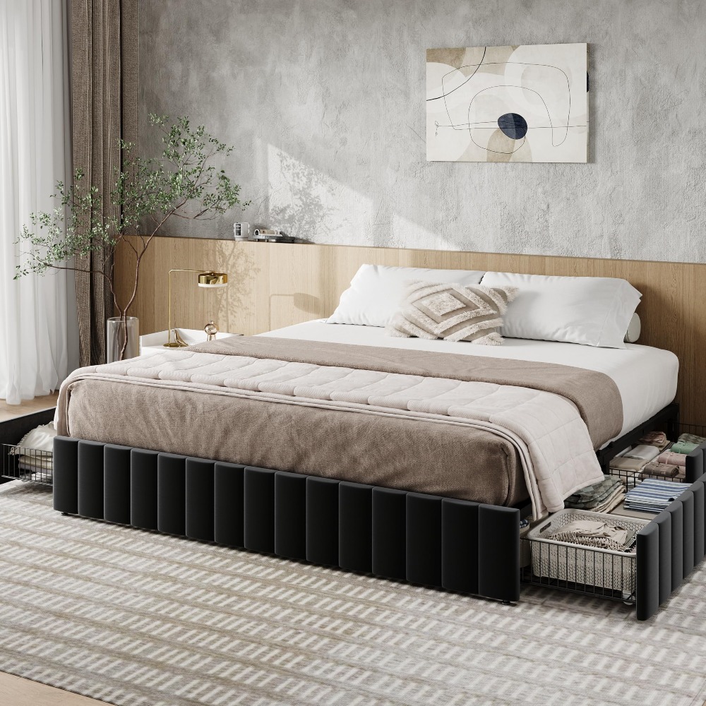 King Size Bed Frame With Storage Drawers - Rangka Tempat Tidur Platform Ukuran King