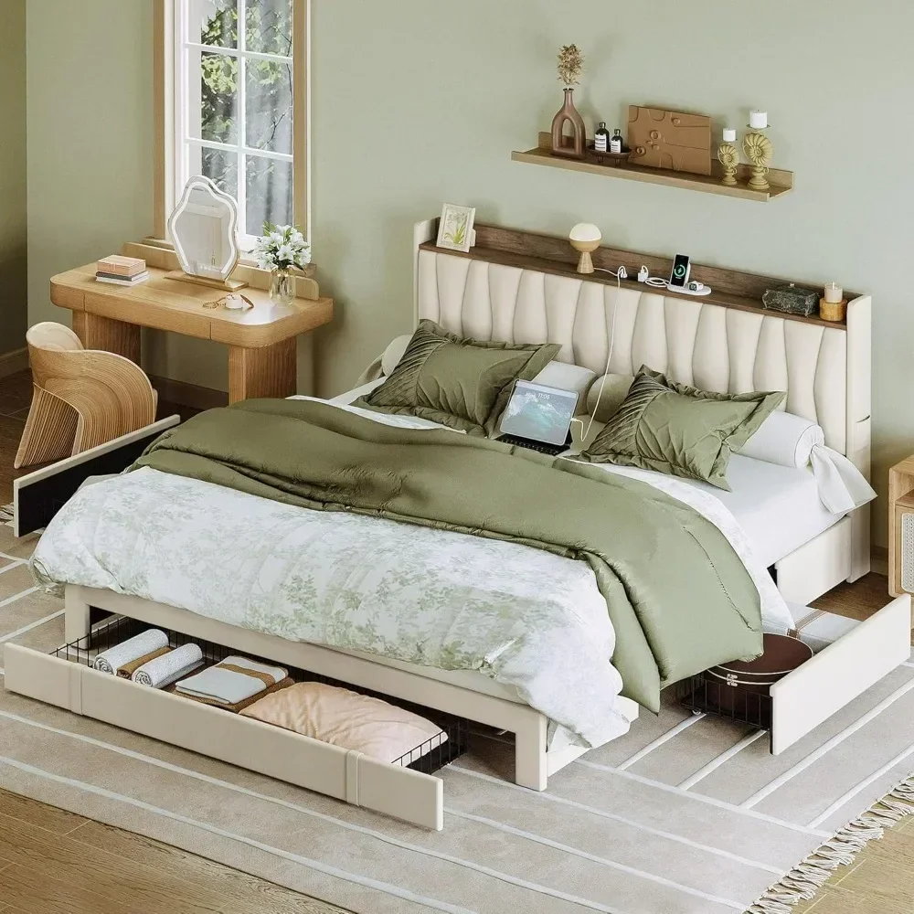 King Size Bed Frame With Storage Drawers - Rangka Tempat Tidur King Size Dengan