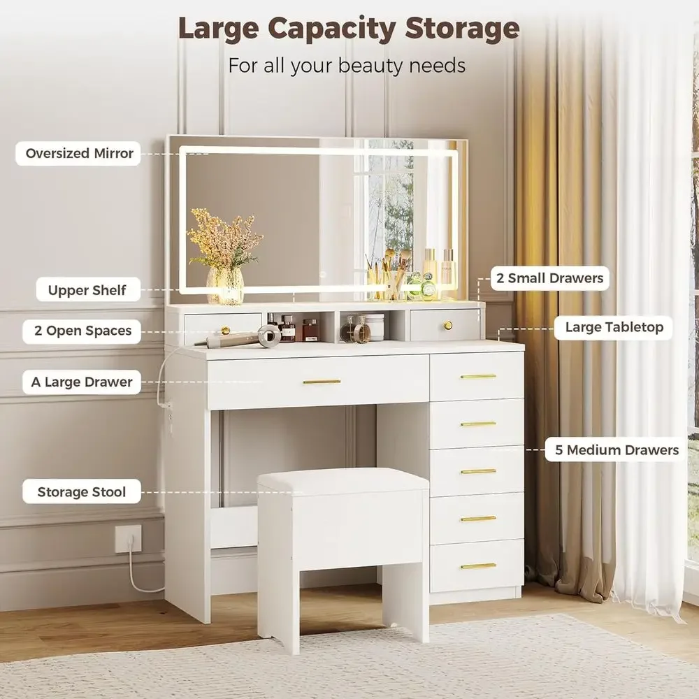 Meja Rias dengan 8 Laci dan Ce - Dressing Table Vanity With Lighted Mirror ulasan dan harga