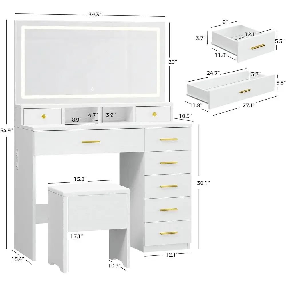 Meja Rias dengan 8 Laci dan Ce - Dressing Table Vanity With Lighted Mirror ulasan dan harga