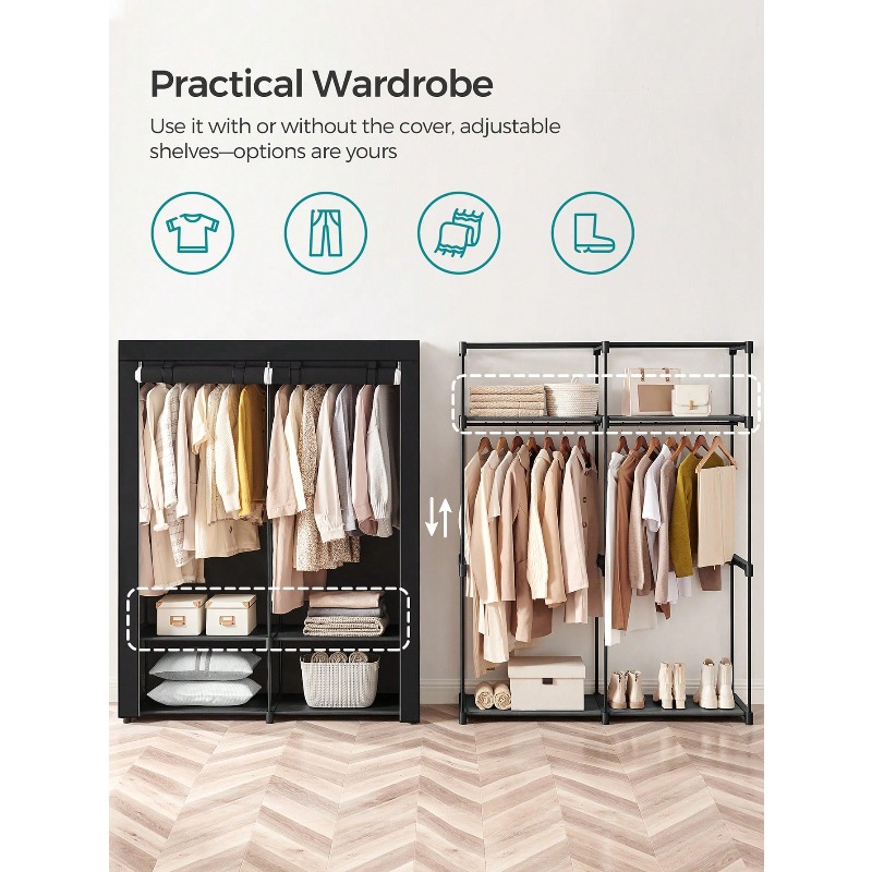 Lemari Pakaian Hitam, Lemari P - Wardrobe Closet Portable Fabric Cover ulasan dan harga