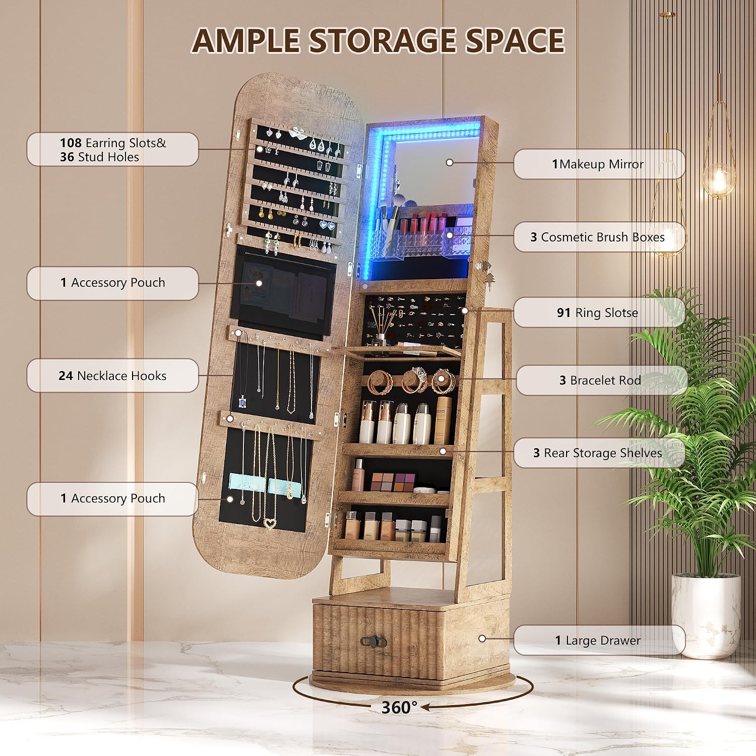 Rak Penyimpanan Perhiasan Puta - Full Length Mirror Jewelry Armoire ulasan dan harga