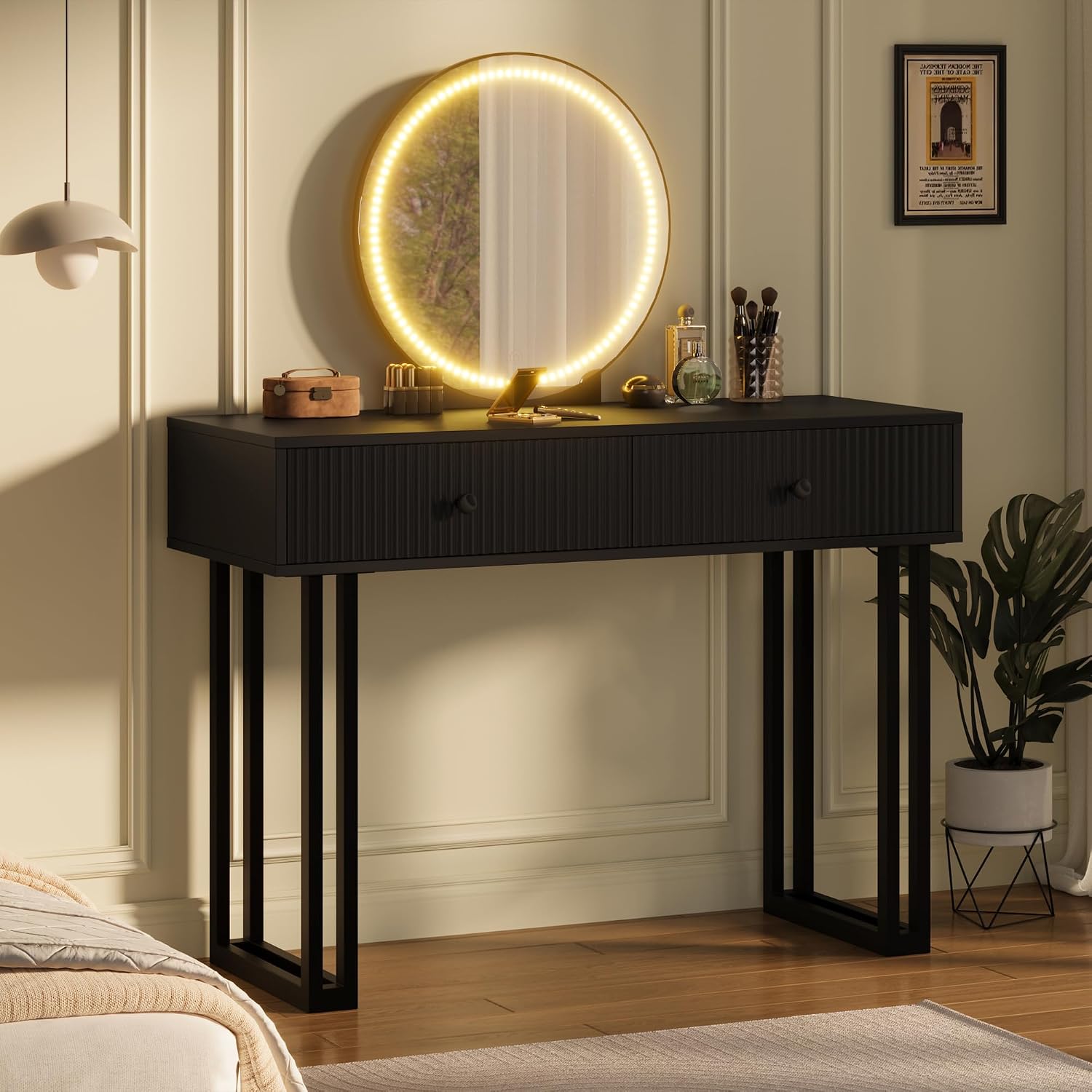 Meja Rias Modern Warna Hitam d - Dressing Table Vanity With Lighted Mirror ulasan dan harga