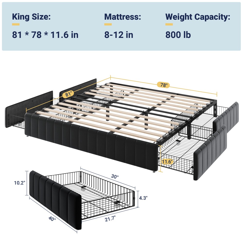 Rangka Tempat Tidur Platform U - King Size Bed Frame With Storage Drawers ulasan dan harga