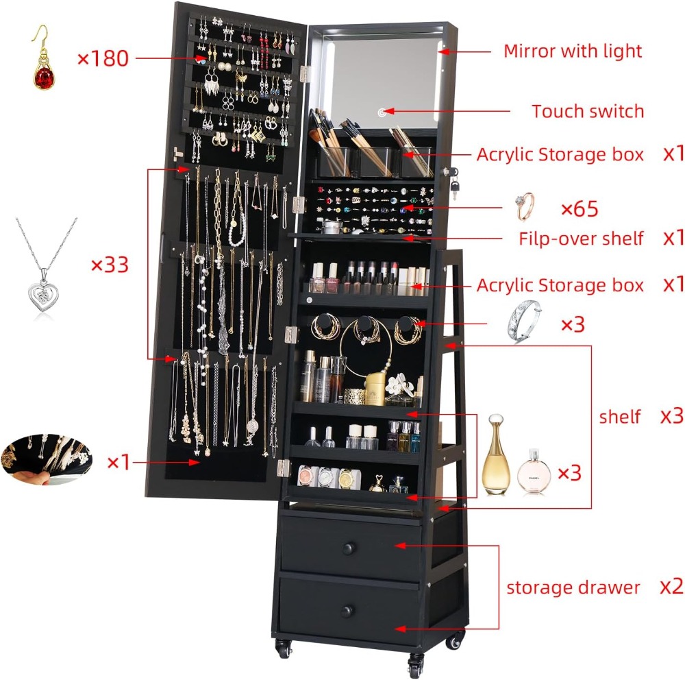 Lemari Perhiasan Berdiri yang  - Full Length Mirror Jewelry Armoire ulasan dan harga