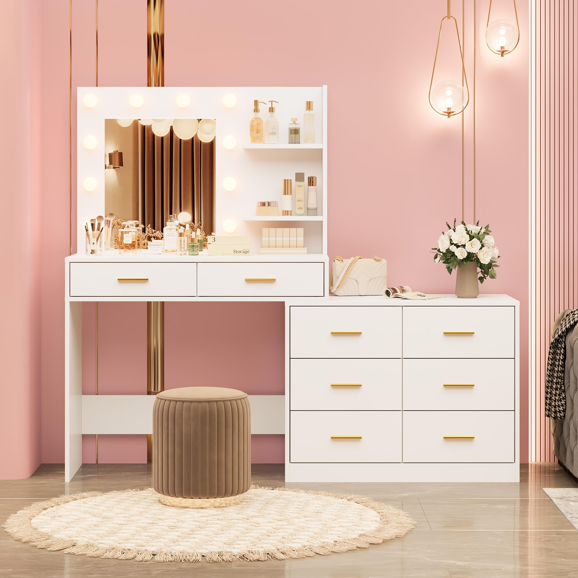 Meja rias berukuran 61 inci de - Dressing Table Vanity With Lighted Mirror ulasan dan harga