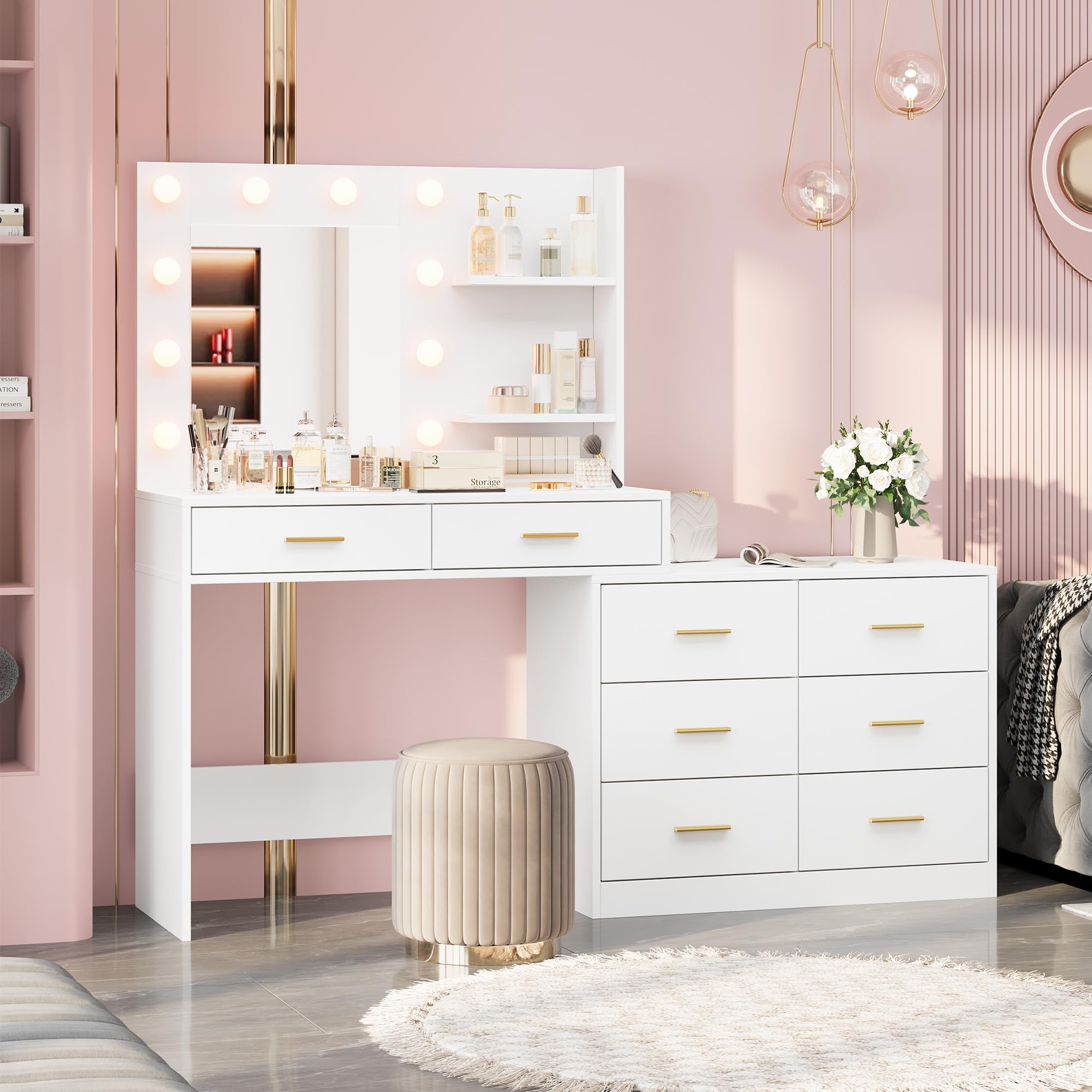 Meja rias berukuran 61 inci de - Dressing Table Vanity With Lighted Mirror ulasan dan harga