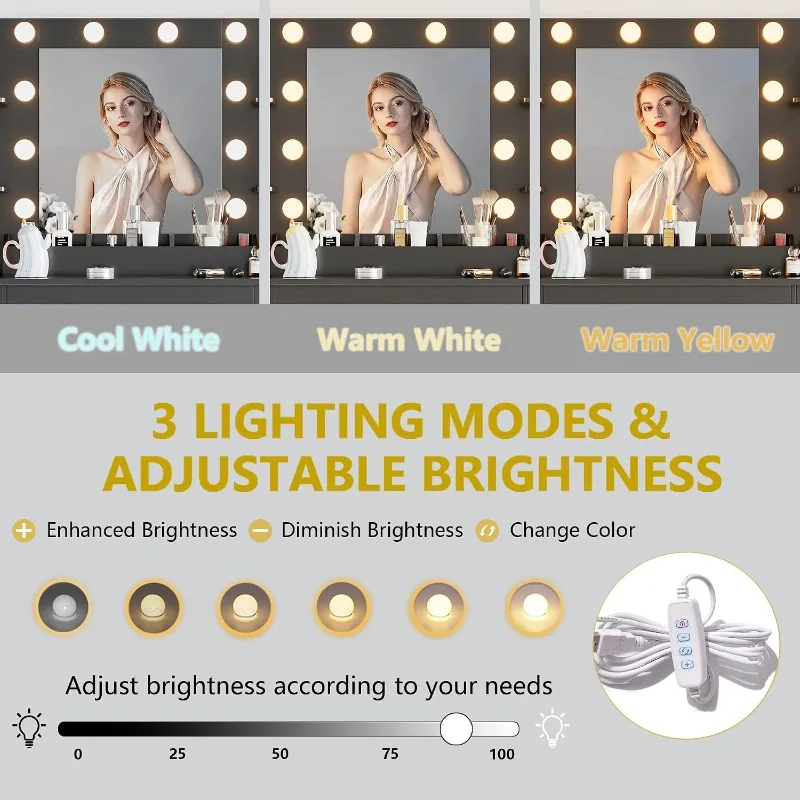 Meja Rias Xixini dengan Cermin - Dressing Table Vanity With Lighted Mirror ulasan dan harga